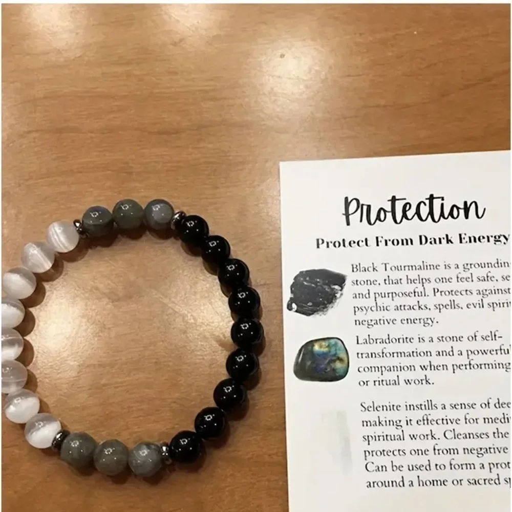 Black Tourmaline Labradorite And Crystal Protection Beaceket - Picture 5 of 5